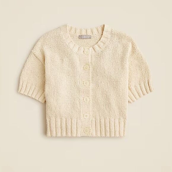 NWT J CREW Marina crewneck cardigan in textured cotton blend in Warm Sesame - Picture 4 of 7